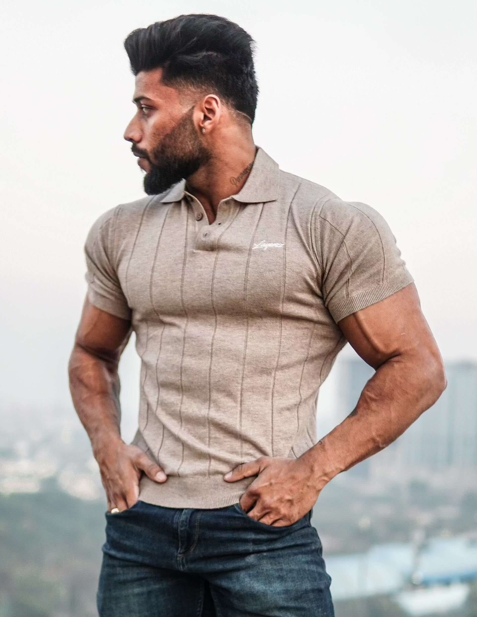 Ultra-Soft Camel Polo Tshirt - Pumice - Premium  from LAYERZZ - Just Rs. 1199! Shop now at LAYERZZ