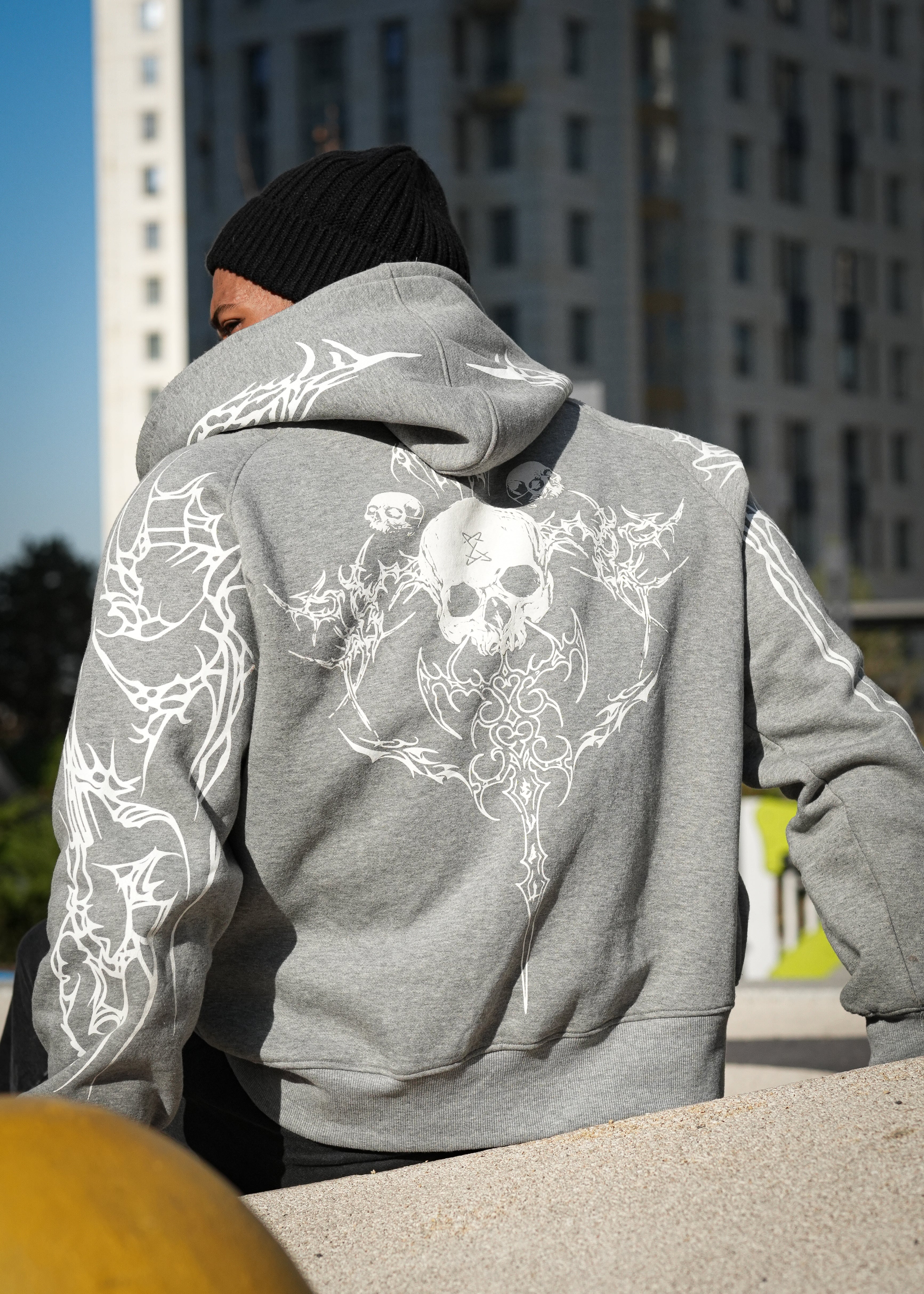 Skull Zip Hoodie  -  Grey