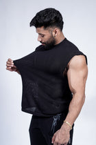 DROP SHOULDER KNIT CUT-OFF - BLACK