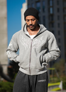 Skull Zip Hoodie  -  Grey