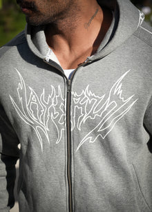 Skull Zip Hoodie  -  Grey