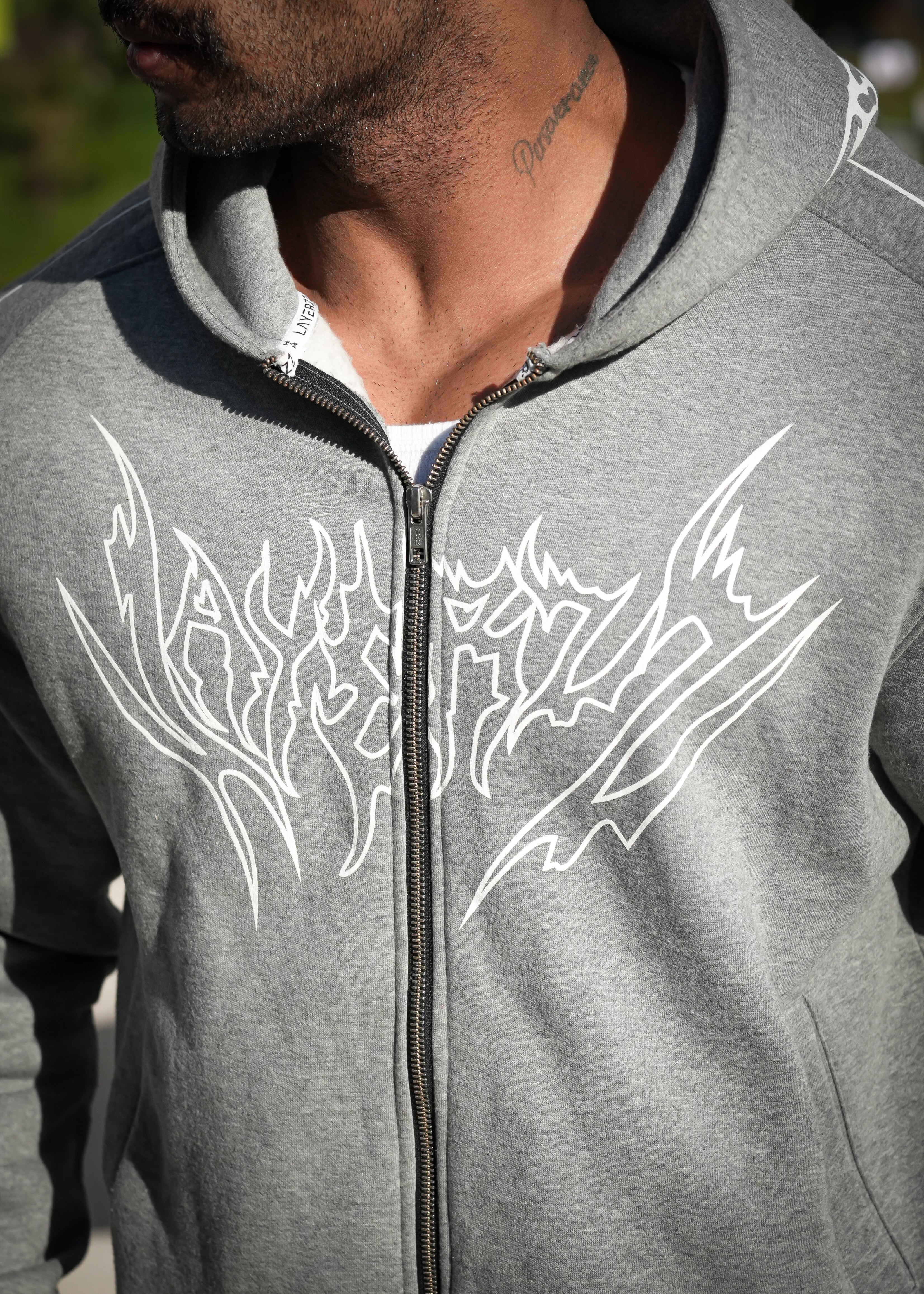 Skull Zip Hoodie  -  Grey