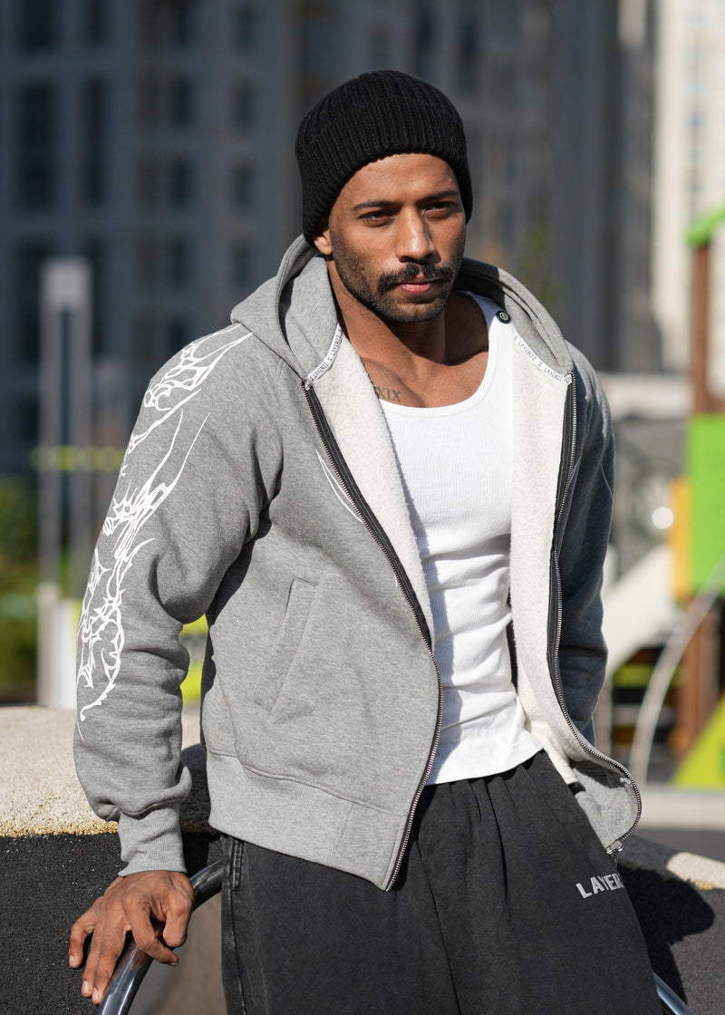 Skull Zip Hoodie  -  Grey