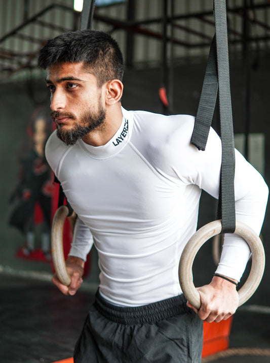 Mock neck compression full sleeve - White - Premium  from LAYERZZ - Just Rs. 999! Shop now at LAYERZZ