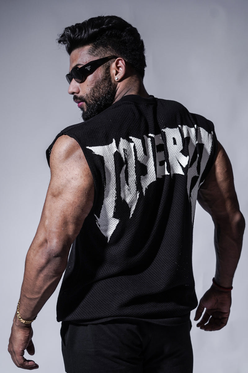 DROP SHOULDER KNIT CUT-OFF - BLACK